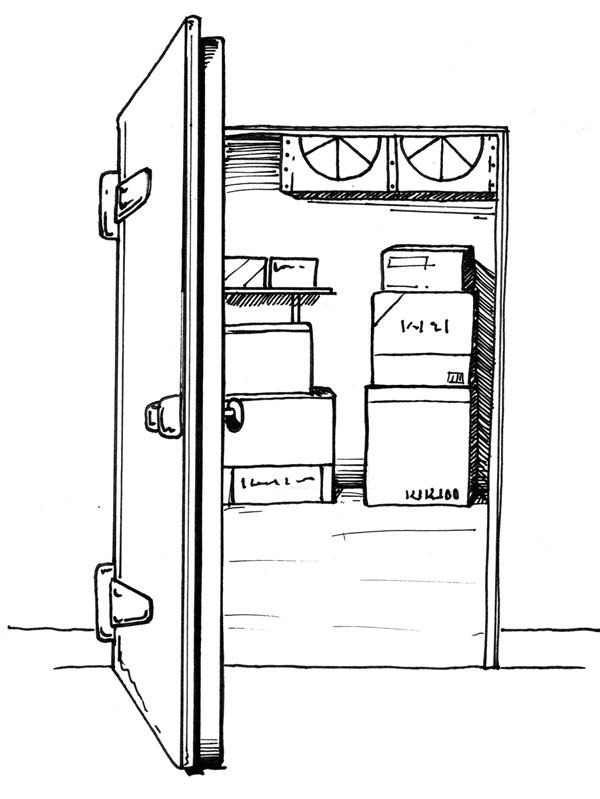 Hand drawn illustration of a Walk-in cooler